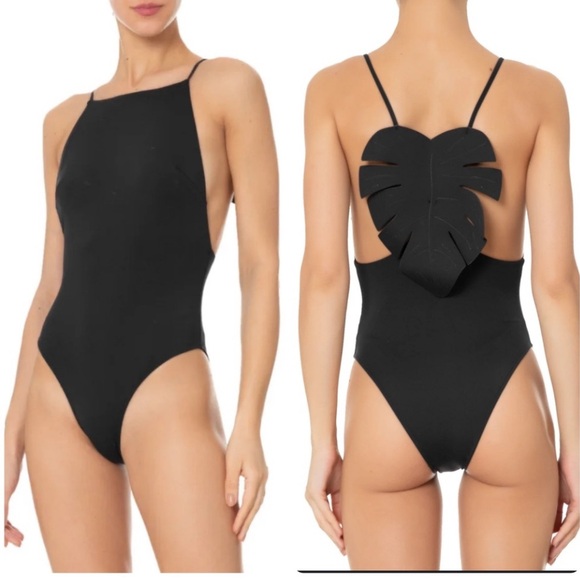 FARM Rio Other - NEW Farm Rio Made In Brazil Black Leaf One-piece High Neck Swimsuit XL